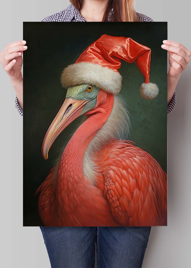 Christmas Flamingo Animal Portrait Print