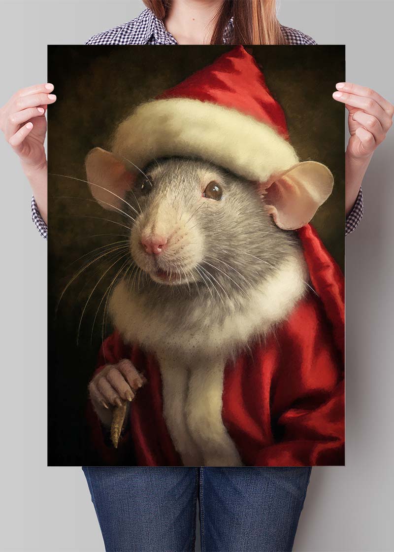Christmas Rat Animal Portrait Print