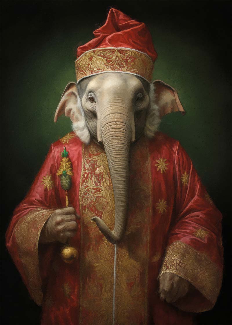 Christmas Elephant Animal Portrait Print