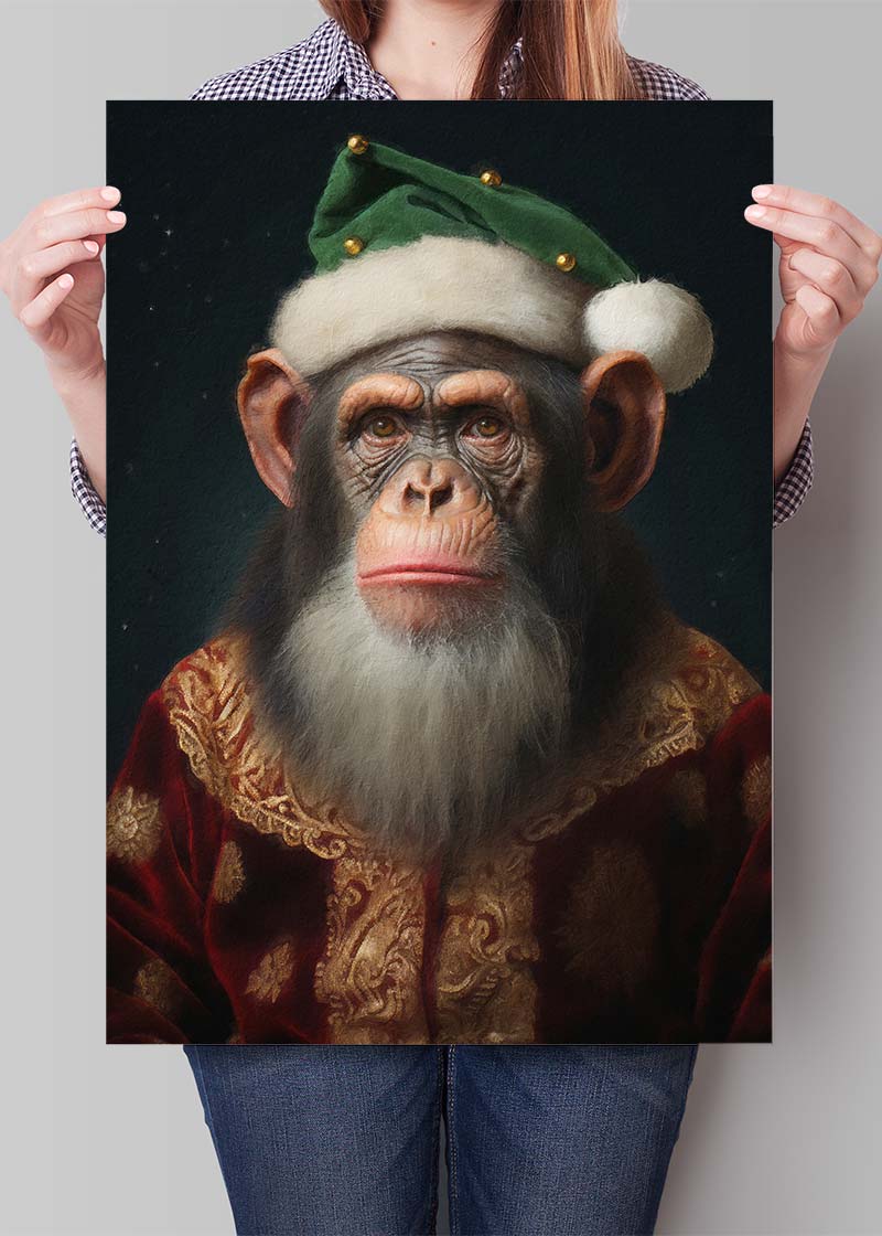 Christmas Chimp Animal Portrait Print