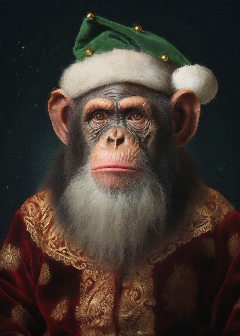 Christmas Chimp Animal Portrait Print