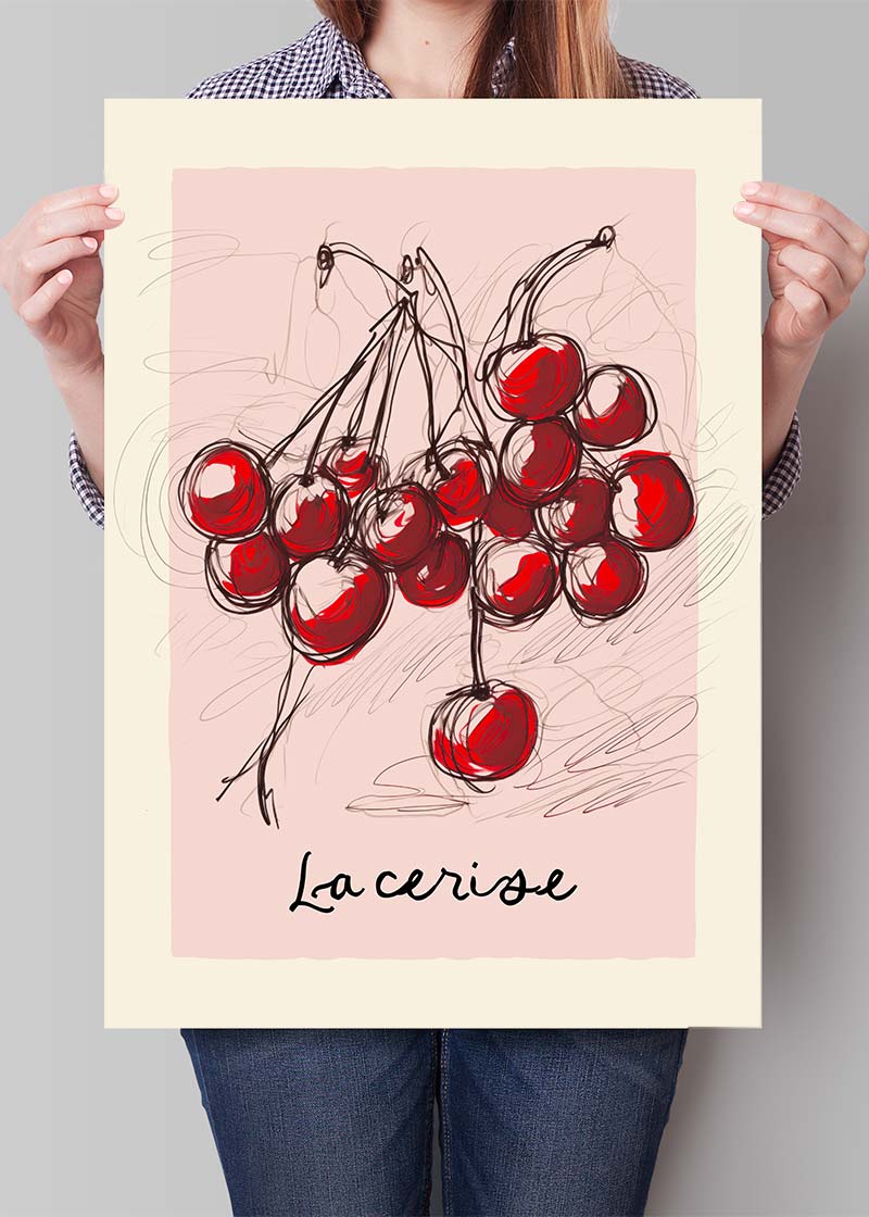 La Cerise Cherries Abstract Drawing Print