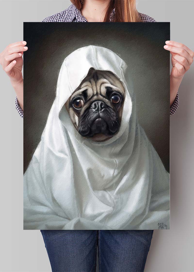 Ghost Pug Dog Portrait Print