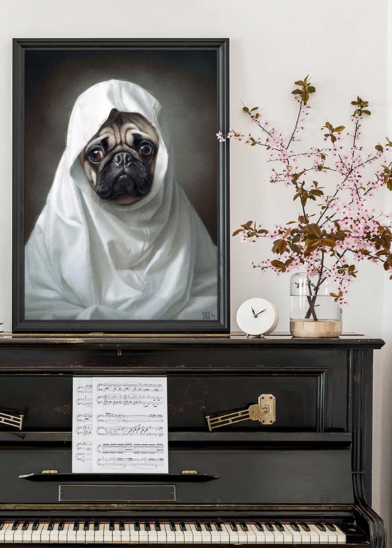 Ghost Pug Dog Portrait Print