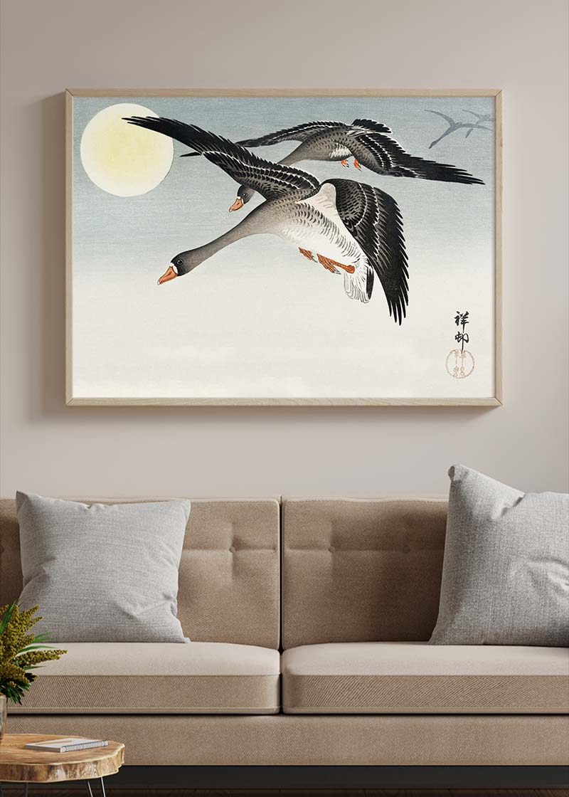 Birds at Full Moon by Ohara Koson