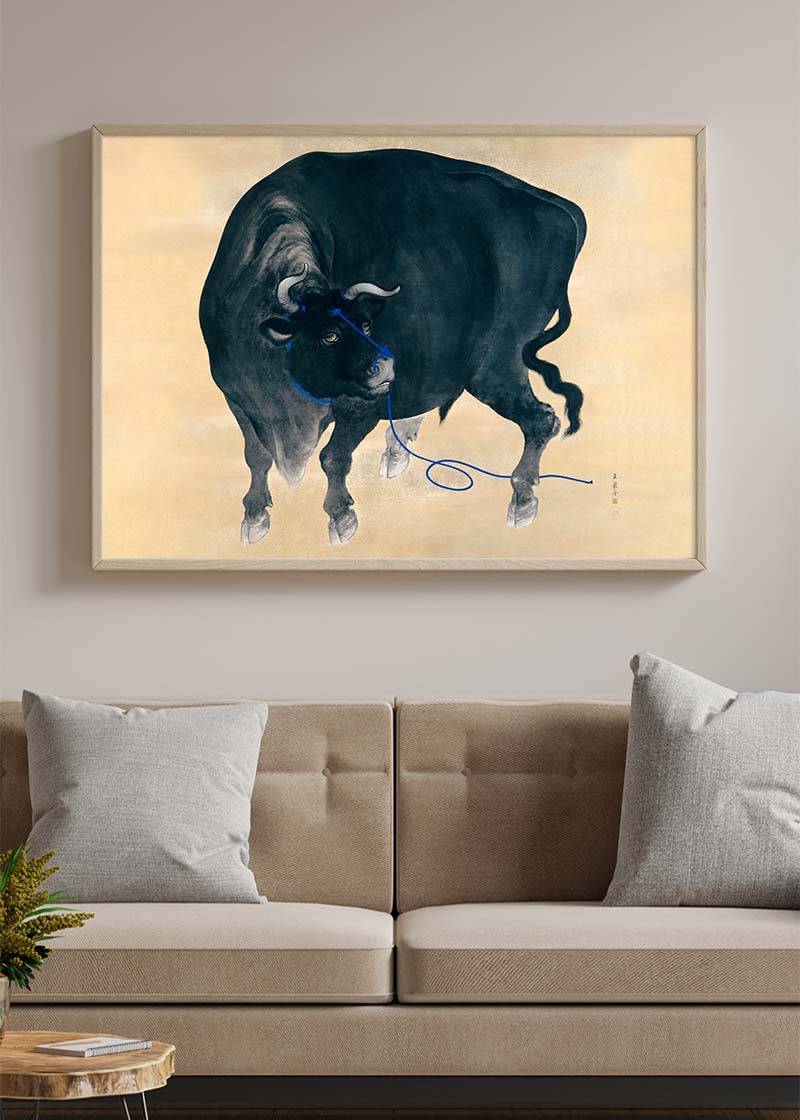 Black bull Japanese painting by Mochizuki Gyokusen