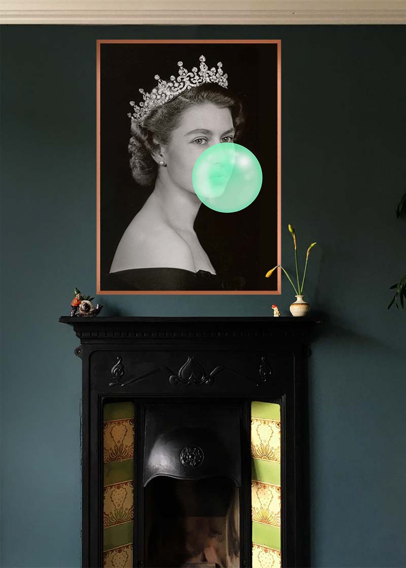 Queen Elizabeth with Bubblegum Teal Print