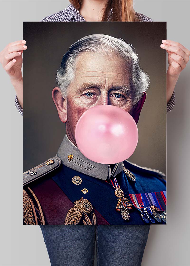 King Charles III Blowing Bubblegum Print