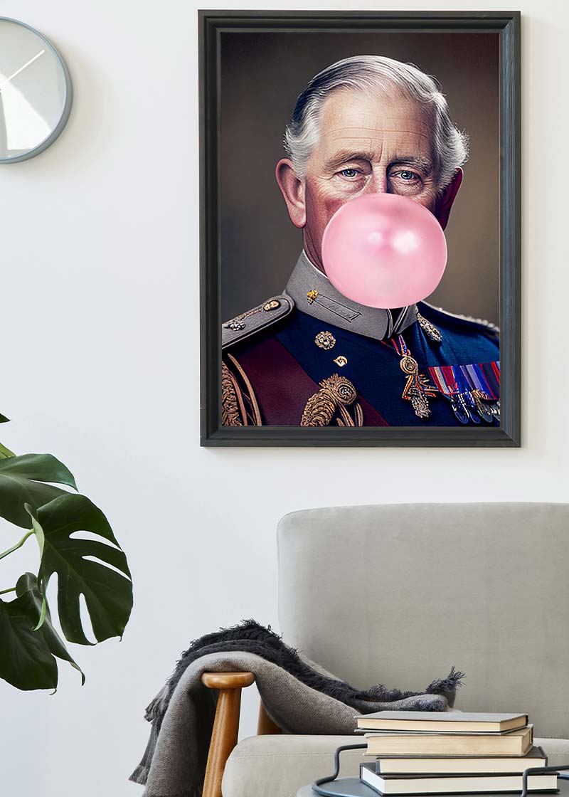 King Charles III Blowing Bubblegum Print