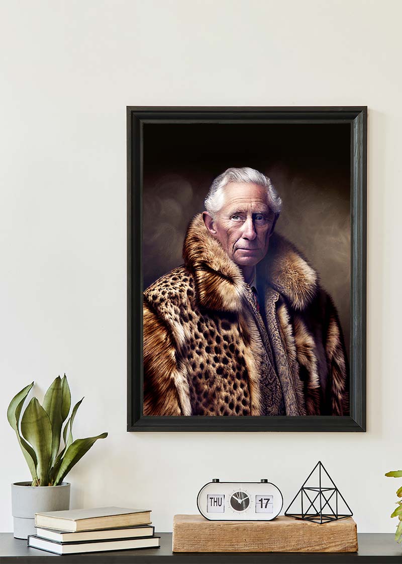 King Charles III Leopard Fur Coat Print