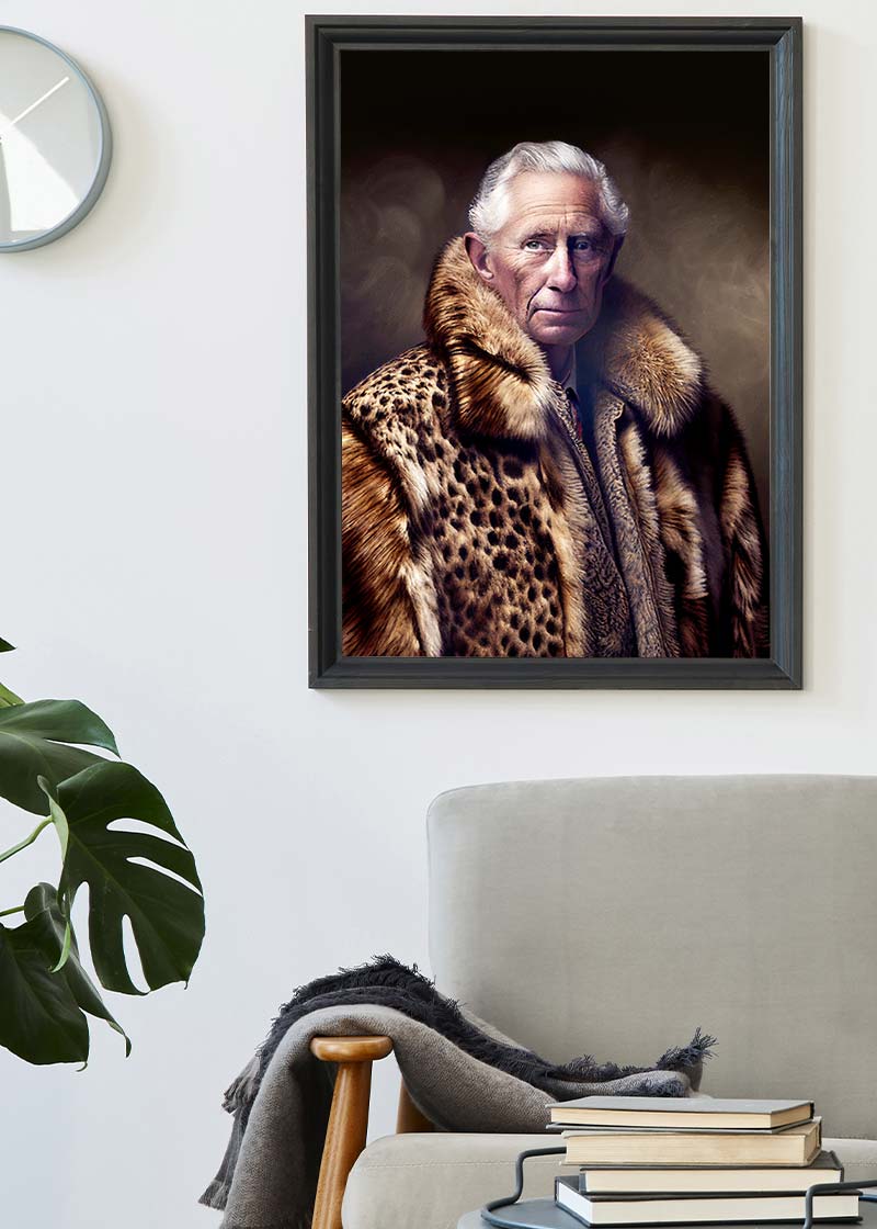 King Charles III Leopard Fur Coat Print