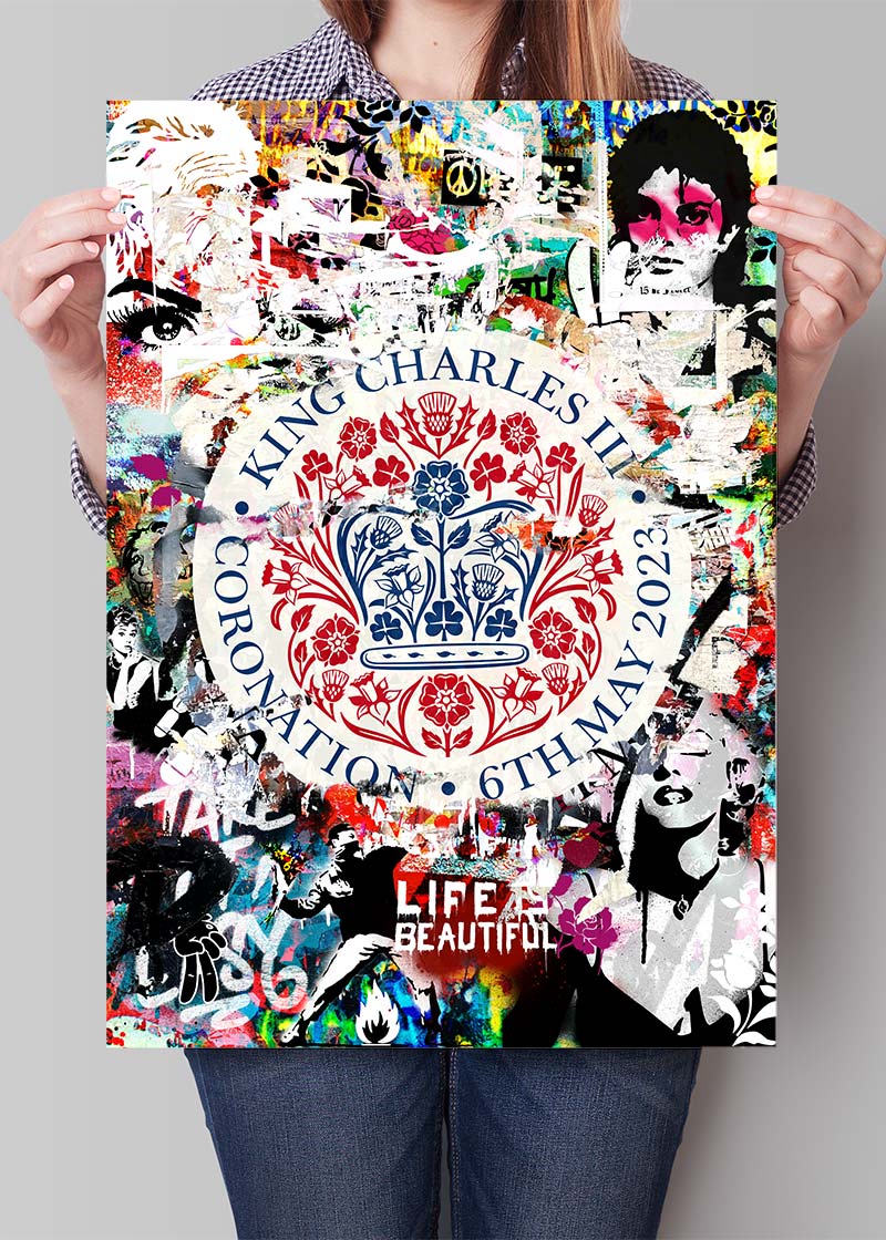 King Charles III Emblem Graffiti Print