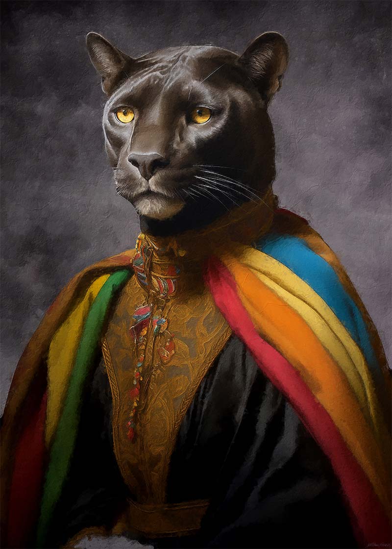 Rainbow Panther Animal Portrait Print