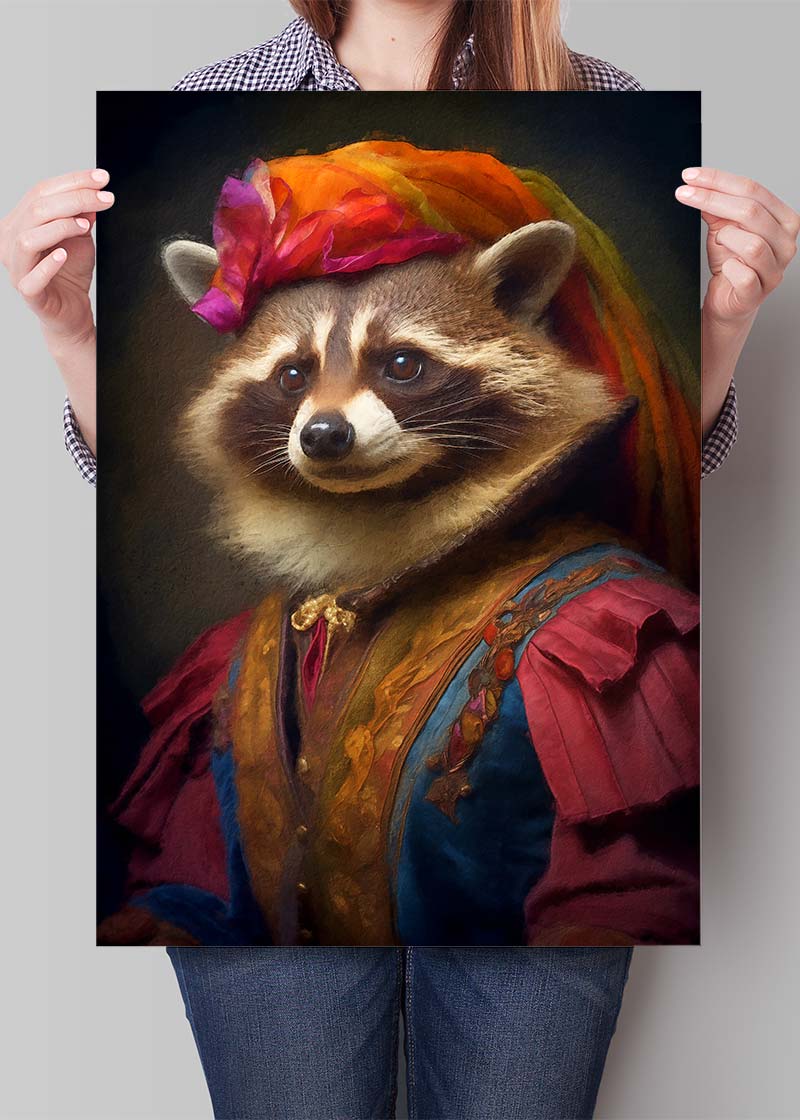 Rainbow Racoon Animal Portrait Print