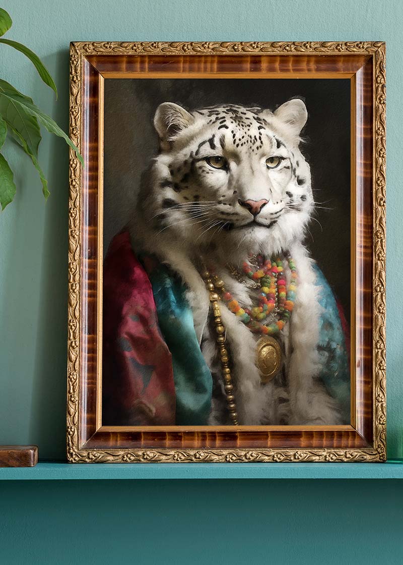 Rainbow Snow Leopard Animal Portrait Print