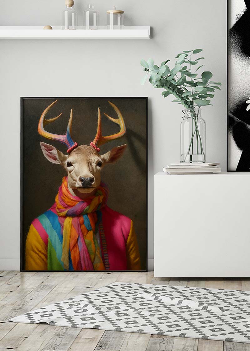 Rainbow Stag Animal Portrait Print