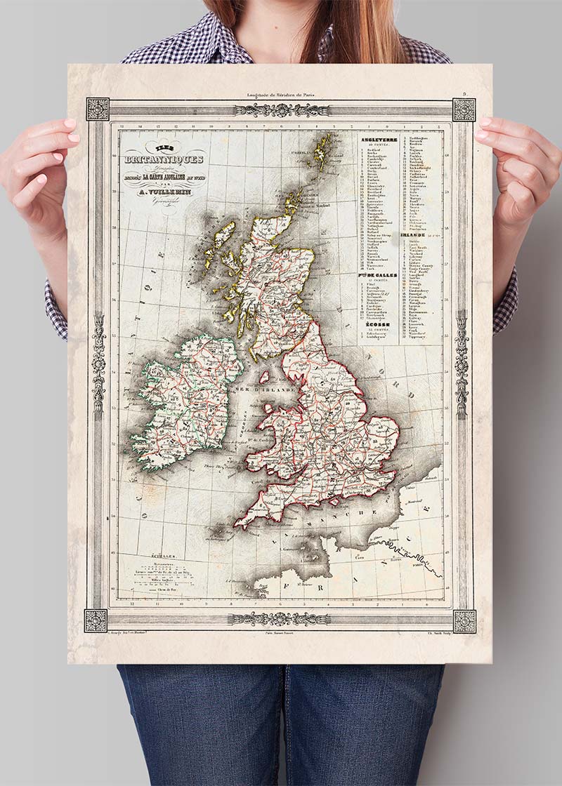 1852 Vuillemin Map of the British Isles