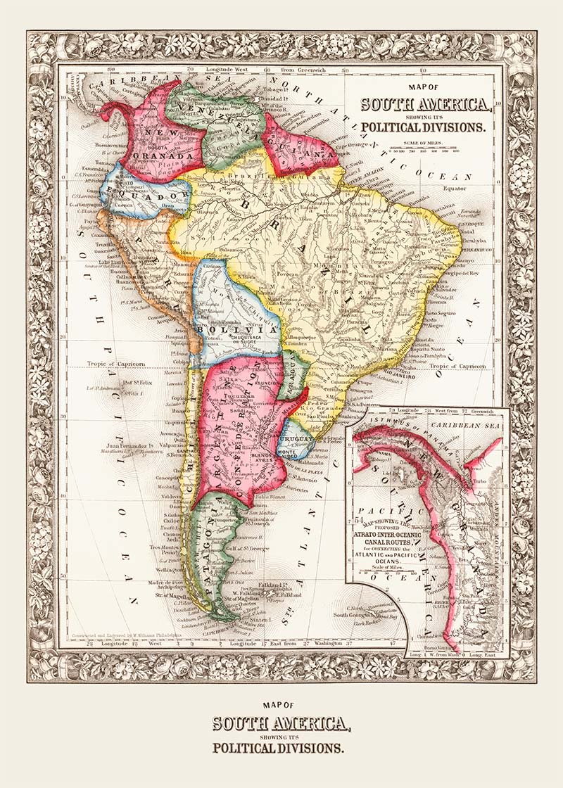1863 Map of South America and Political Divisions