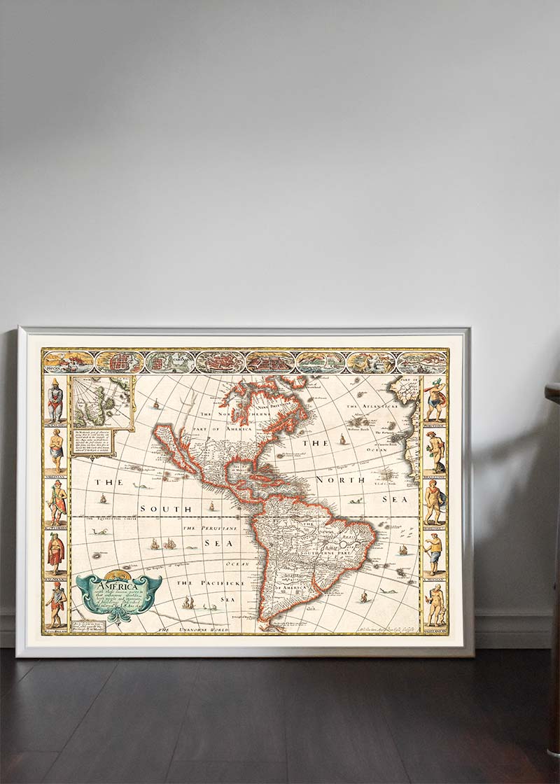 Vintage Map of America from 1640 by Abraham Goos