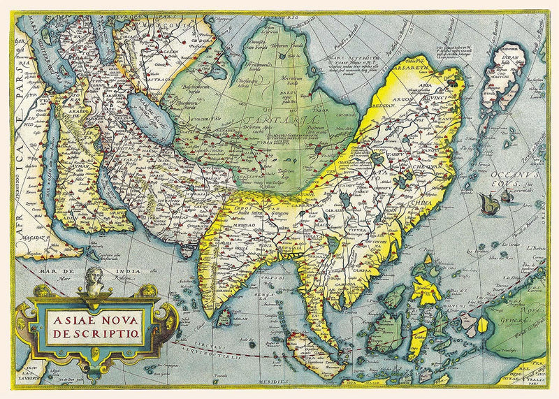 Antique Maps of Asia Abraham Ortelius from 1570