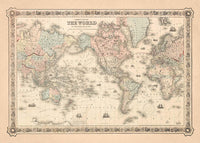 Coltons Map of the World on Mercators Projection 1858
