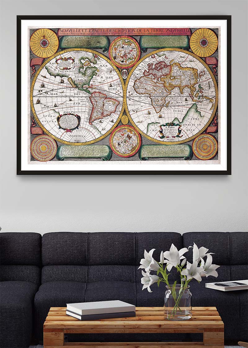 Vintage Map of the World with Both Hempispheres