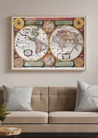 Vintage Map of the World with Both Hempispheres