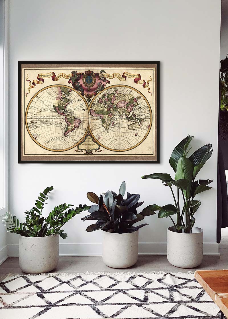 Decorative Antique Map Showing Nautical Exploration Routes