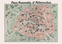 Plan Of Paris With Significant Buildings And Metro Lines 1920