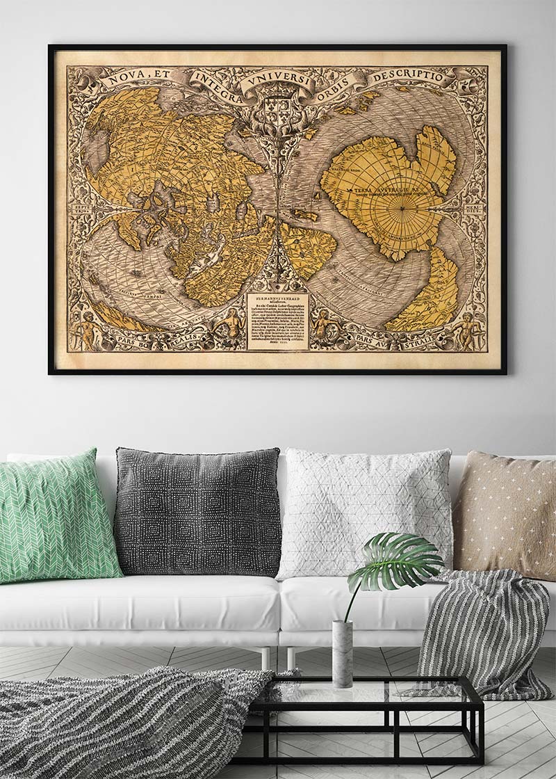 1531 Full-Sheet Woodcut Map Of The World by Oronce Fine