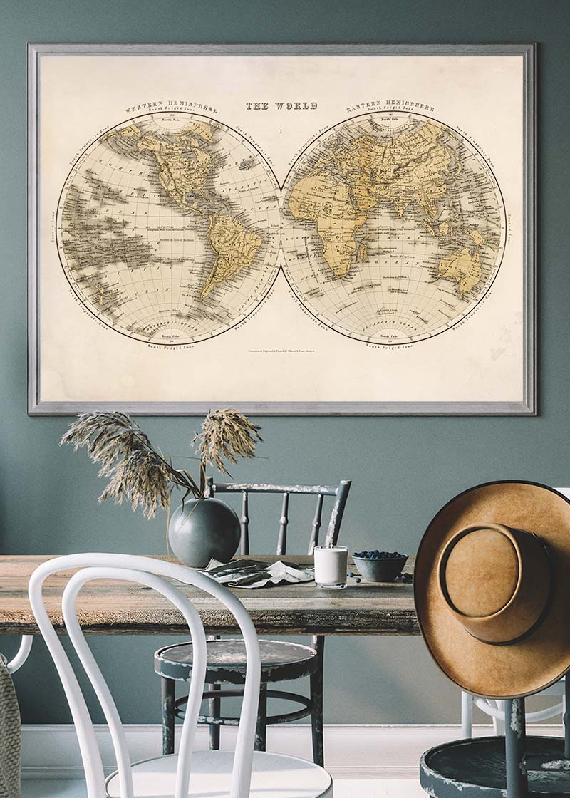 Vintage World Map By Gilmour And Dean