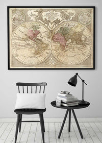 Decorative Large Double Hemisphere World Map