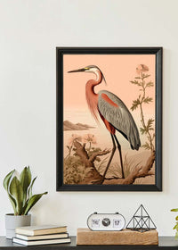 Vintage Heron Illustration Peach Print