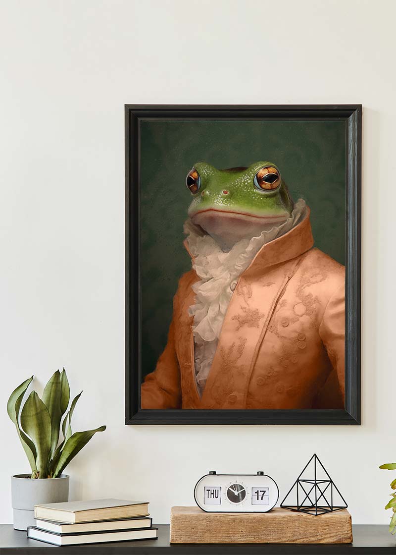 Frog in Peach Jacket Animal Portrait Print