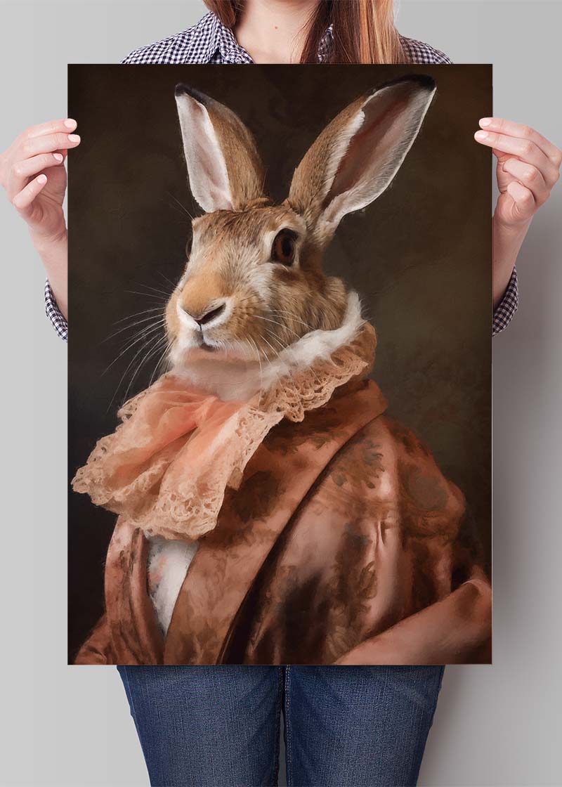 Large Rabbit Peach Portait Print