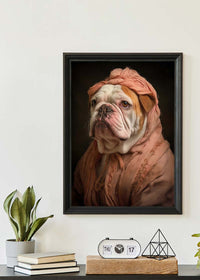 English Bulldog in Peach Outfit Print