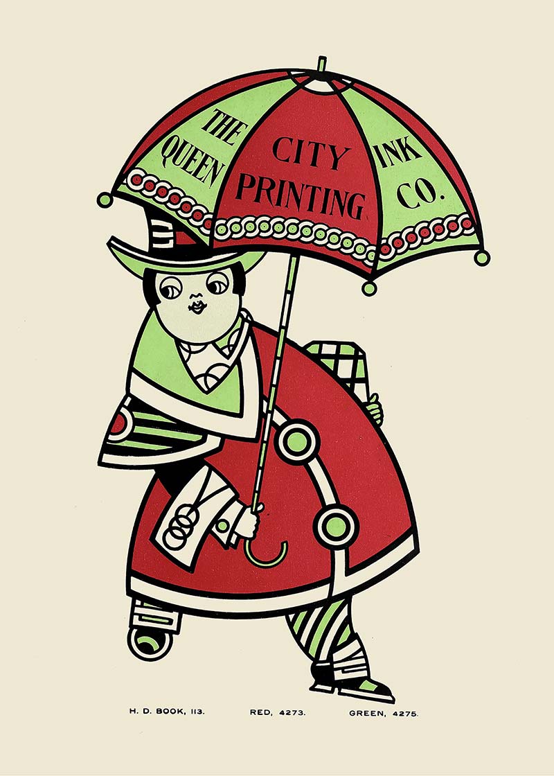 Queen City Printing Inks Vintage Poster - Umbrella Print