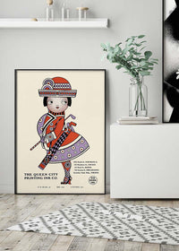 Queen City Printing Inks Vintage Poster - Red & Lavender Lady Print