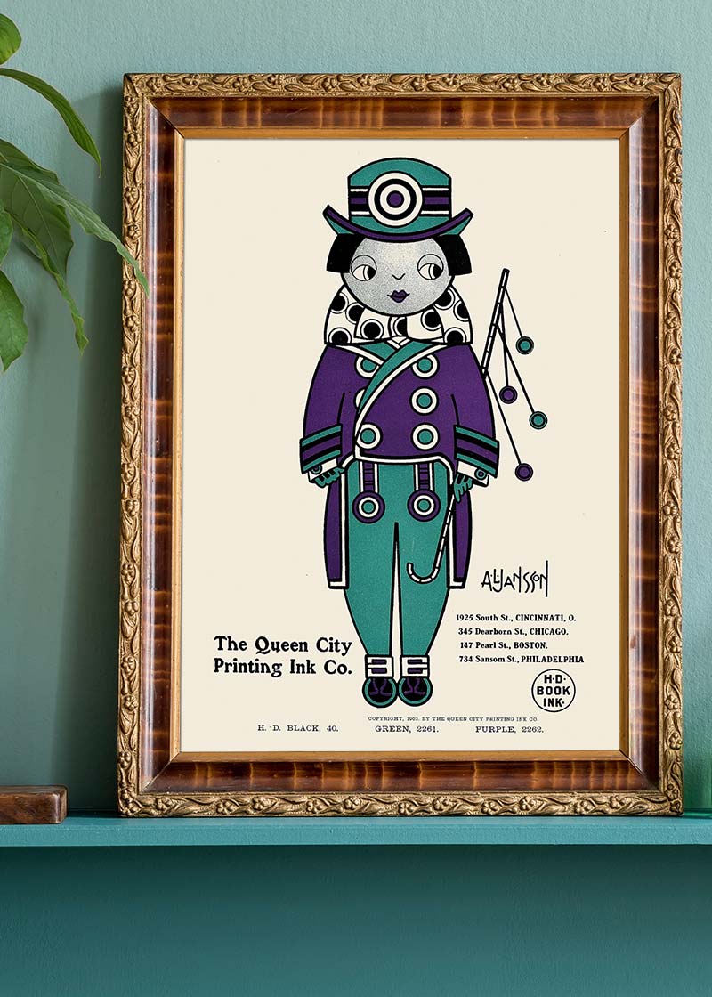 Queen City Printing Inks Vintage Poster - Purple & Green Print