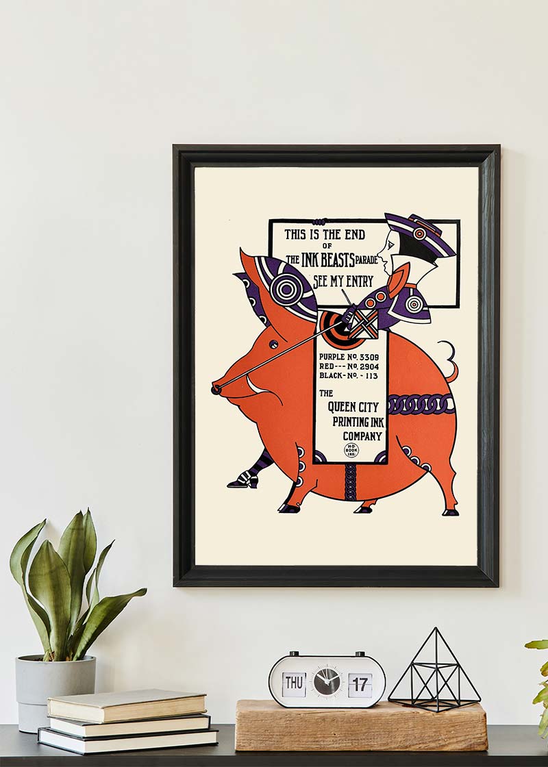 Queen City Printing Inks Vintage Poster - Pig Print