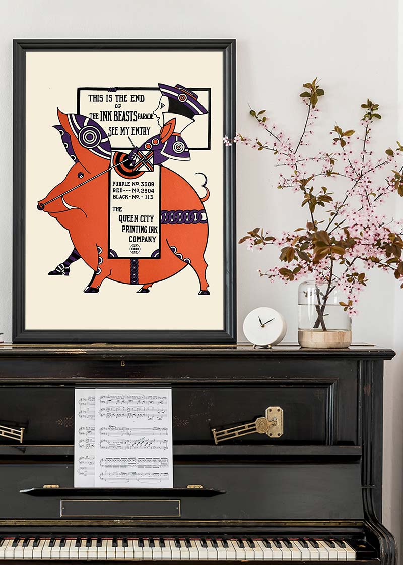 Queen City Printing Inks Vintage Poster - Pig Print