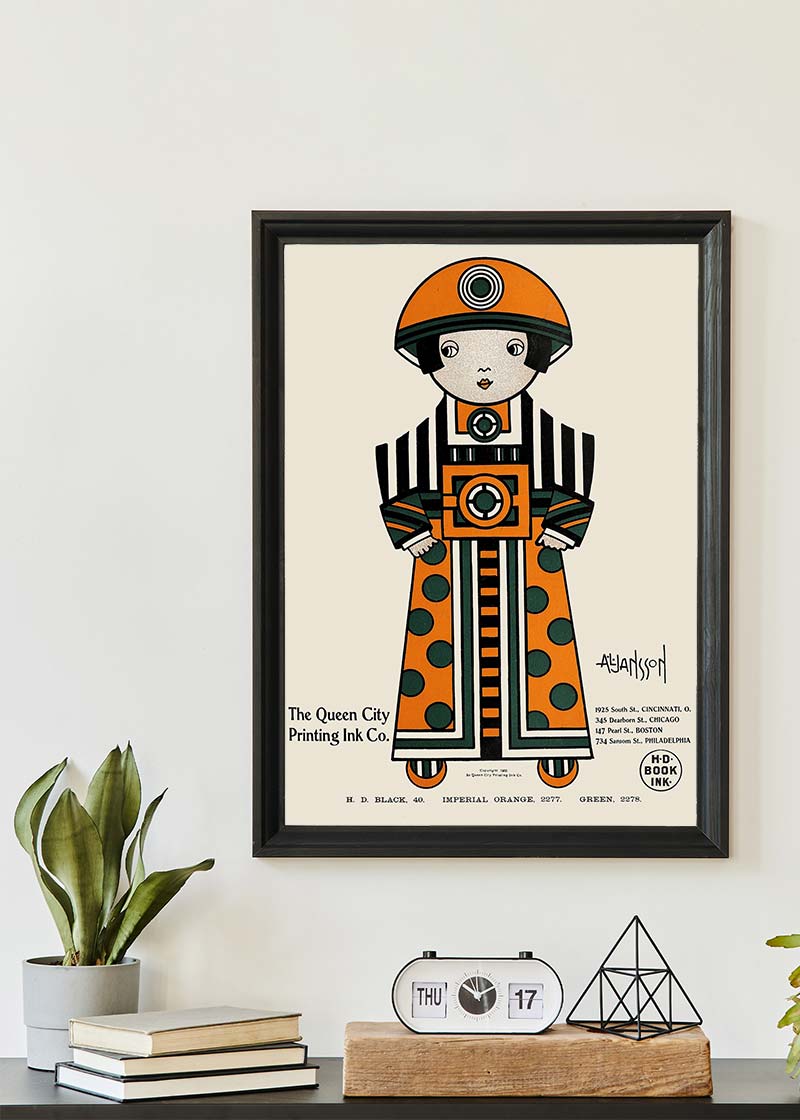 Queen City Printing Inks Vintage Poster - Orange Figure Print