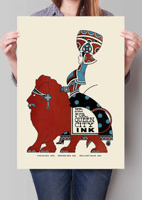 Queen City Printing Inks Vintage Poster - Red & Blue Lion Print