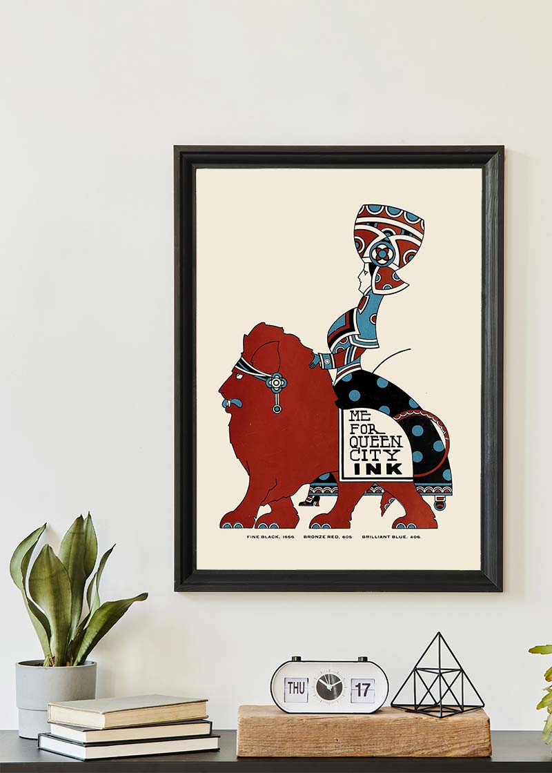 Queen City Printing Inks Vintage Poster - Red & Blue Lion Print