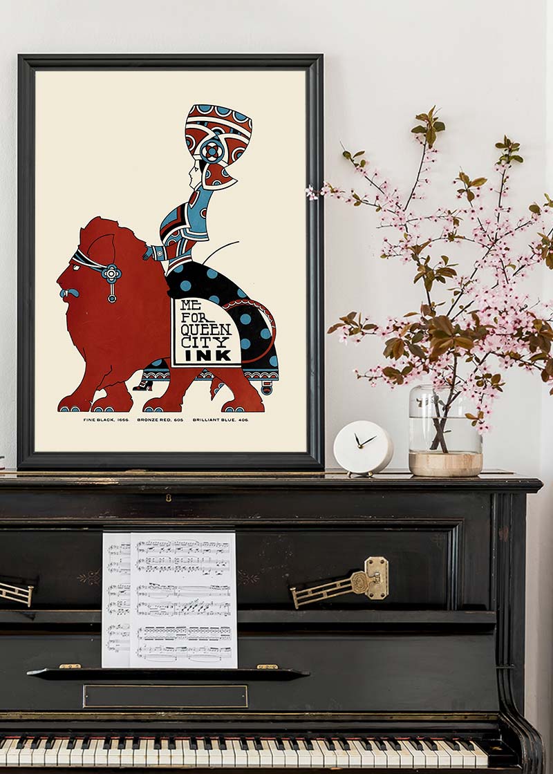 Queen City Printing Inks Vintage Poster - Red & Blue Lion Print