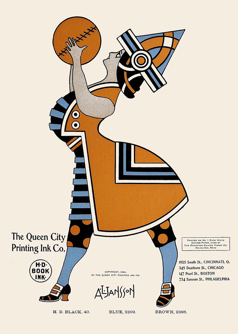 Queen City Printing Inks Vintage Poster - Lady With Ball Print