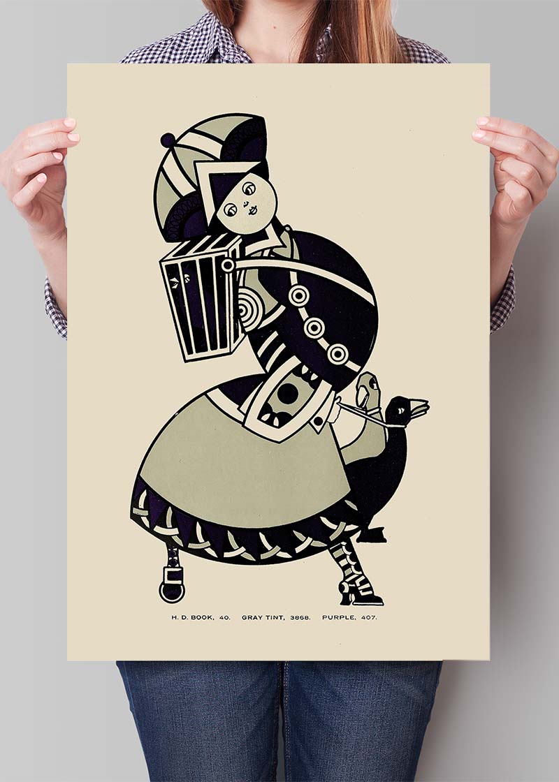 Queen City Printing Inks Vintage Poster - Lady In Grey Inks Print