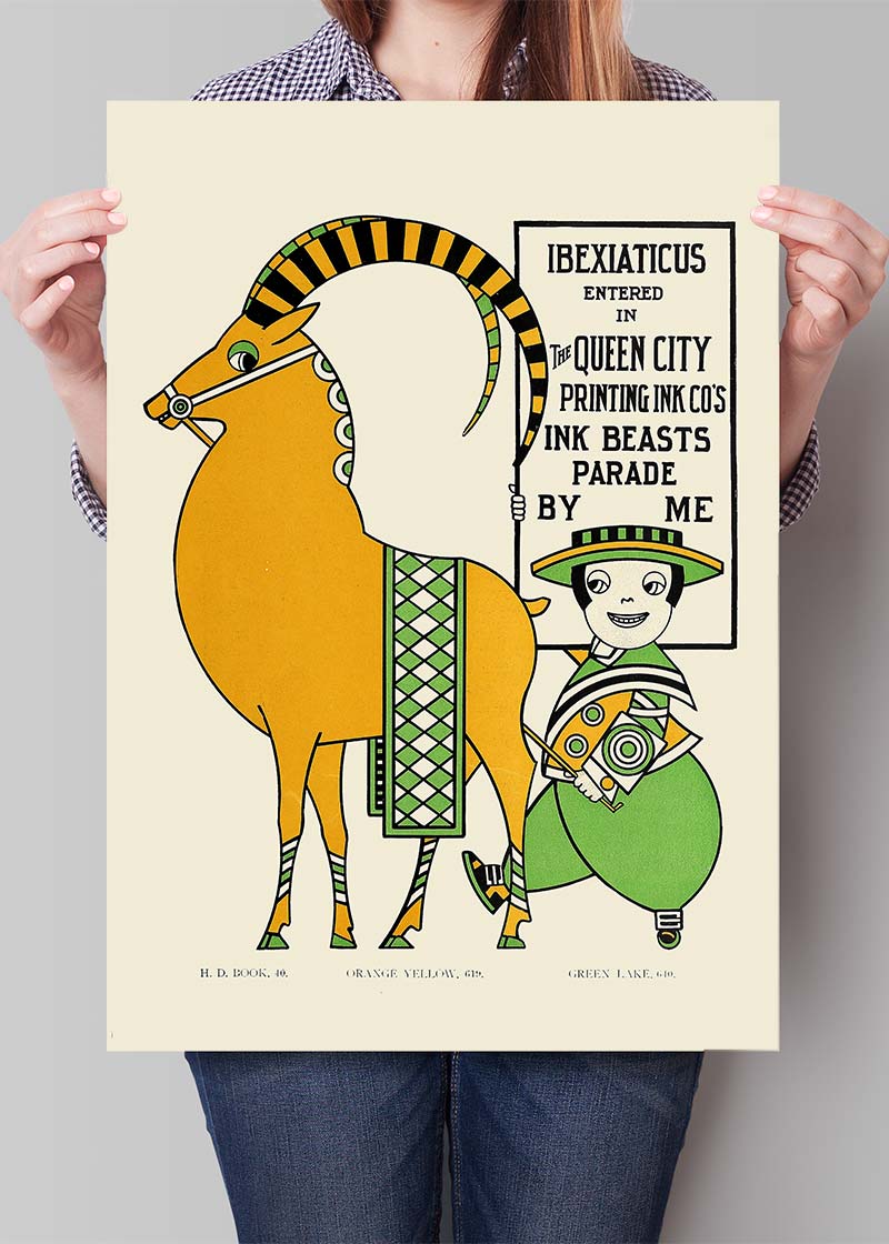 Queen City Printing Inks Vintage Poster - Ibex Goat Print