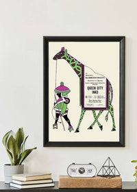Queen City Printing Inks Vintage Poster - Green & Pink Giraffe