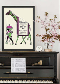 Queen City Printing Inks Vintage Poster - Green & Pink Giraffe